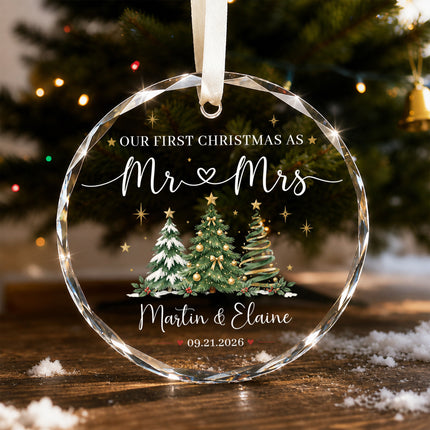 Personalized First Christmas Together Three Christmas Trees Couple Glass Ornament