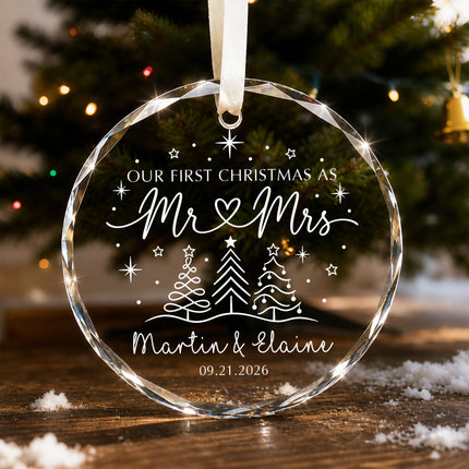 Personalized First Christmas Together Minimalist Christmas Trees Couple Glass Ornament