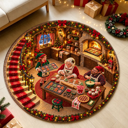 Christmas Cookie Baking Round Rug Cozy Kitchen Holiday Doormat