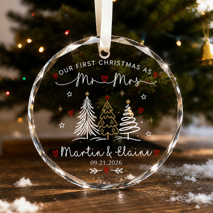 Personalized First Christmas Together Line Art Christmas Trees Couple Glass Ornament