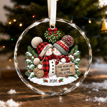Personalized Snowman Couple First Christmas Together Glass Ornament