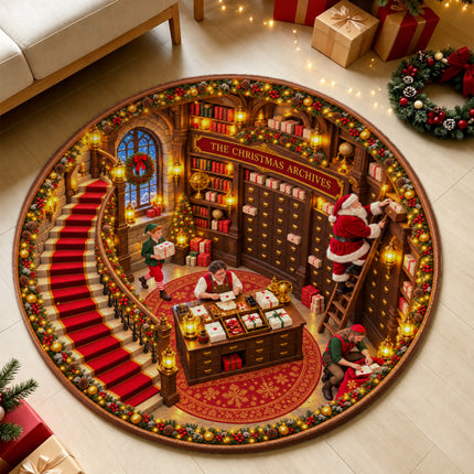 Santa Workshop Round Rug Christmas Archives Holiday Doormat