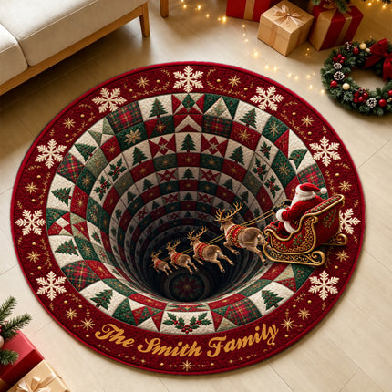 Personalized Christmas Santa Sleigh Doormat Holiday Quilt Round Rug