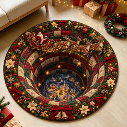 Christmas Round Doormat with Santa Reindeer Village