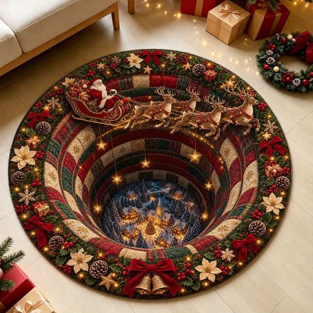 Christmas Round Doormat with Santa Reindeer Village