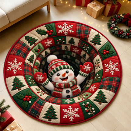 Christmas Round Doormat with Snowman Patchwork Rug