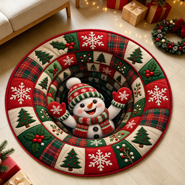 Christmas Round Doormat with Snowman Patchwork Rug