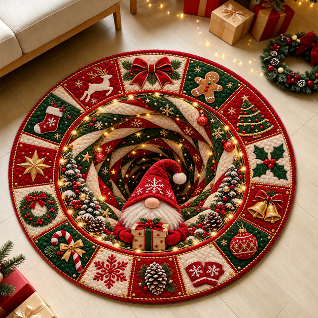 Christmas Round Doormat with Holiday Gnome Patchwork