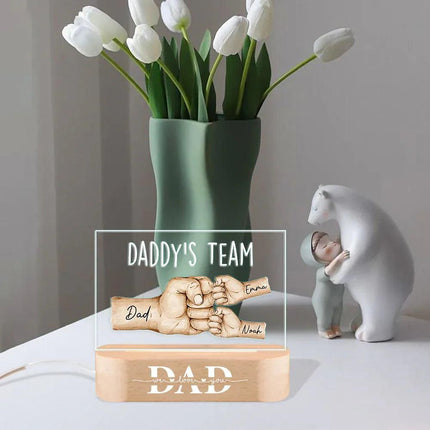 Personalized Daddy's Team Fist Bump Acrylic Night Light - Father's Day, Birthday Gift For Dad - Charming Present