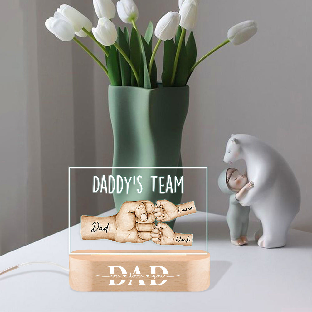 Personalized Daddy's Team Fist Bump Acrylic Night Light - Father's Day, Birthday Gift For Dad