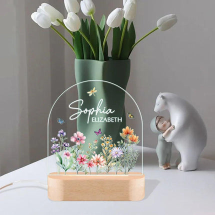 Custom Floral Butterfly Name Acrylic Night Light, Birthday Gift for Her - Charming Present