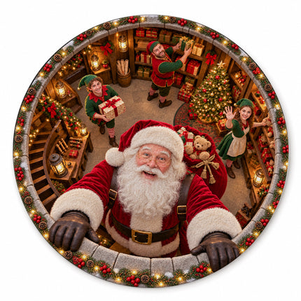Santa's Workshop Christmas Round Rug North Pole Elves Doormat