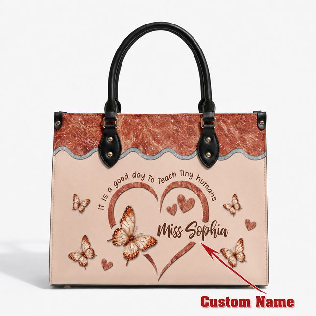 Personalized Teacher Leather Handbag Rose Gold Tiny Humans