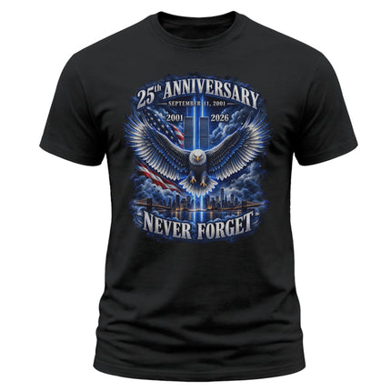 25th Anniversary Patriot Day 911 Eagle Twin Towers Never Forget T-Shirt