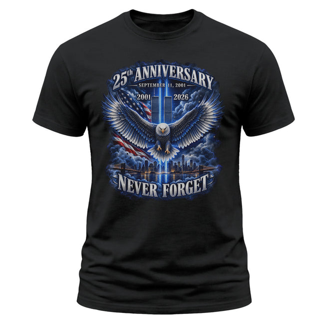 25th Anniversary Patriot Day 911 Eagle Twin Towers Never Forget T-Shirt