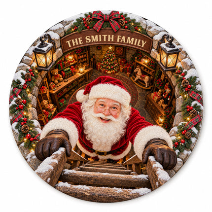 Personalized Santa Workshop Christmas Round Doormat Cozy Family Welcome Rug