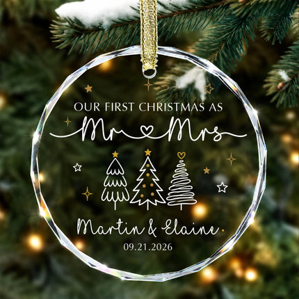 Personalized First Christmas as Mr and Mrs Glass Ornament