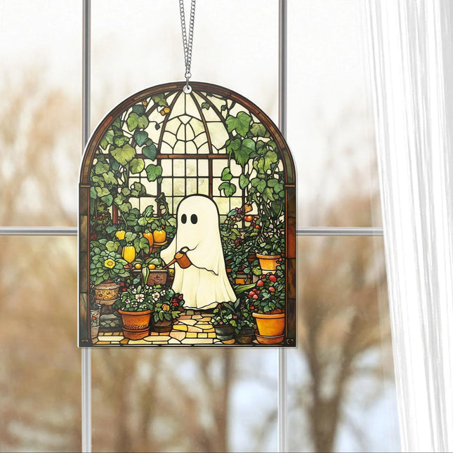 Cute Ghost Greenhouse Suncatcher Ornament, Halloween Ghost Acrylic Window Hangings, Plant Lovers Gift, Halloween Home Decor, Gift For Mom - Charming Present