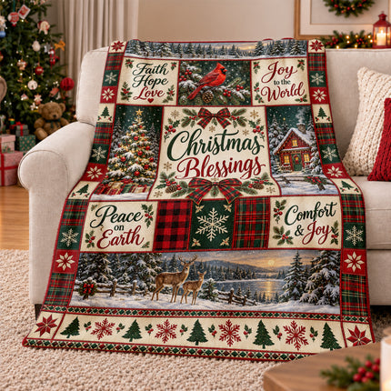 Christmas Blessings Fleece Blanket Faith Hope Love Holiday Patchwork