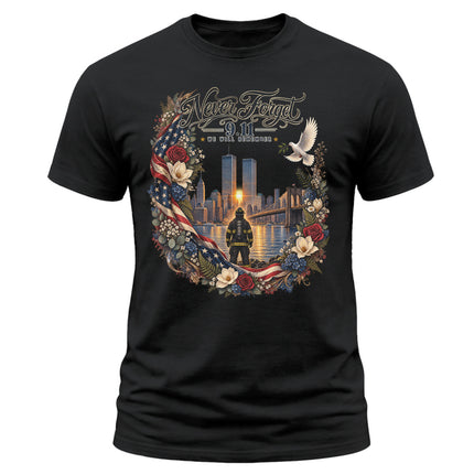 25th Anniversary Patriot Day 911 Never Forget Firefighter Memorial T-Shirt