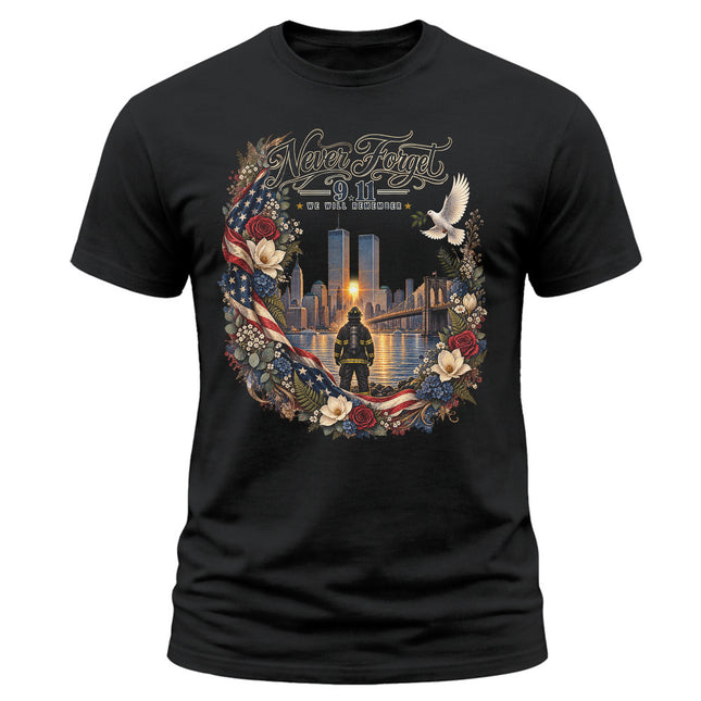 25th Anniversary Patriot Day 911 Never Forget Firefighter Memorial T-Shirt