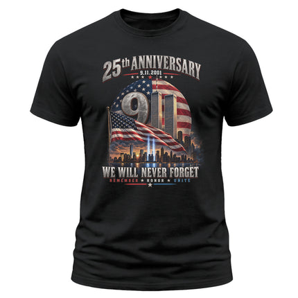 9/11 25th Anniversary Never Forget Patriot Day American Flag Memorial T-Shirt