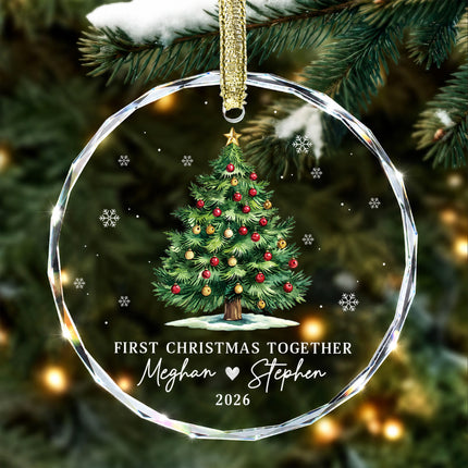 Personalized First Christmas Together Christmas Tree Couple Glass Ornament
