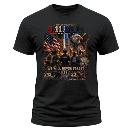 25th Anniversary Patriot Day 911 First Responders Never Forget Memorial T-Shirt