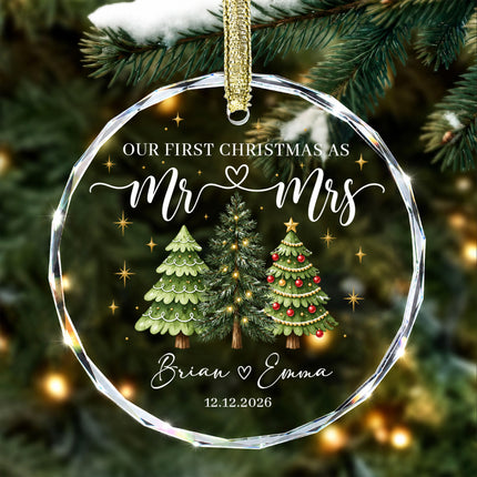 Personalized First Christmas Together Three Festive Trees Couple Glass Ornament