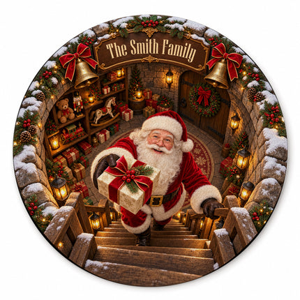 Personalized Santa Gift Delivery Christmas Round Doormat Cozy Family Name Rug