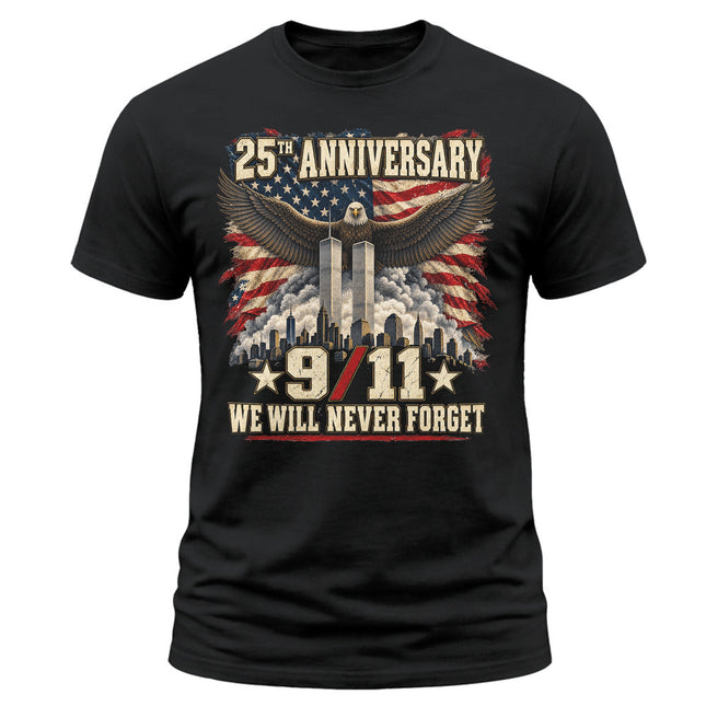 9/11 25th Anniversary We Will Never Forget Patriot Day Memorial T-Shirt