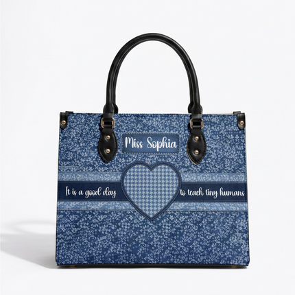 Personalized Teacher Leather Handbag Denim Patchwork Cross