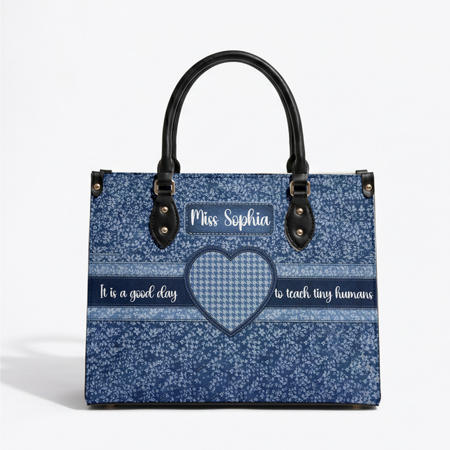 Personalized Teacher Leather Handbag Denim Patchwork Cross