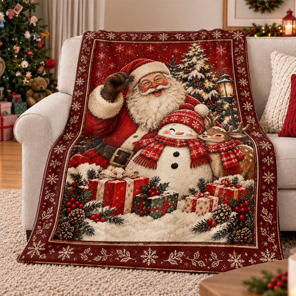 Santa Snowman Reindeer Christmas Fleece Blanket Cozy Holiday Wishes