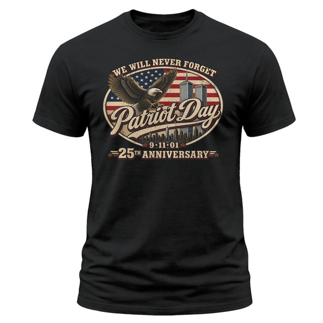 Patriot Day 9/11 25th Anniversary Never Forget American Eagle T-Shirt