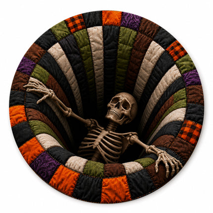 Halloween Round Rug Skeleton Pit 3D Illusion Doormat