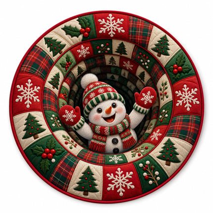 Christmas Round Doormat with Snowman Patchwork Rug