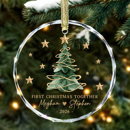 Personalized First Christmas Together Gold Christmas Tree Glass Ornament