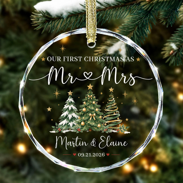 Personalized First Christmas Together Three Christmas Trees Couple Glass Ornament