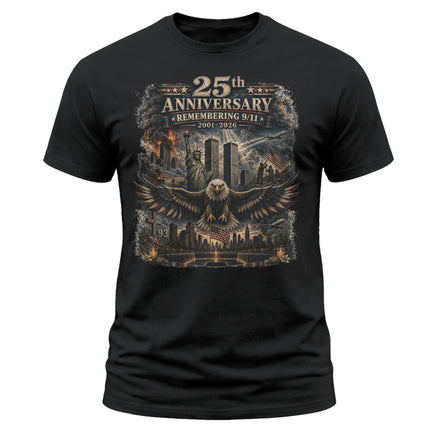 25th Anniversary Patriot Day 911 Remembering 9/11 American Eagle Memorial T-Shirt