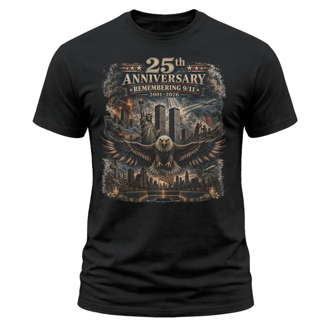 25th Anniversary Patriot Day 911 Remembering 9/11 American Eagle Memorial T-Shirt