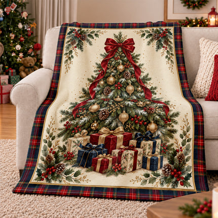 Christmas Fleece Blanket with Elegant Tartan Tree