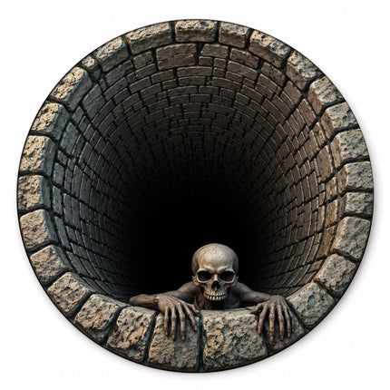 Halloween Round Rug Skull Haunted Well 3D Illusion Doormat