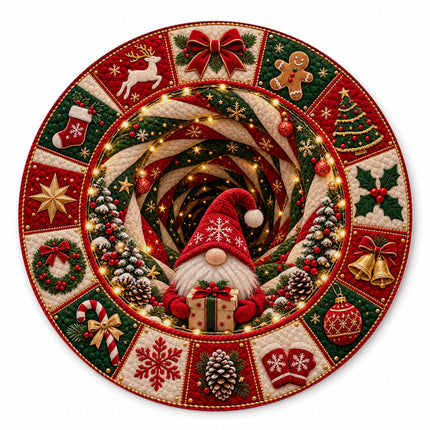 Christmas Round Doormat with Gnome Gift Swirl