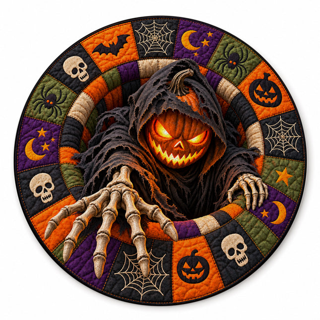 Halloween Round Rug Pumpkin Reaper Skeleton Hand Doormat