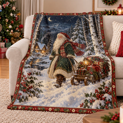 Christmas Fleece Blanket with Santa Snowy Journey