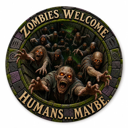 Halloween Round Rug Zombies Welcome Humans Maybe Doormat