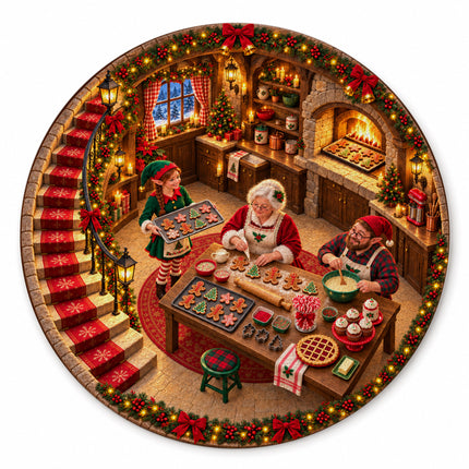 Christmas Cookie Baking Round Rug Cozy Kitchen Holiday Doormat