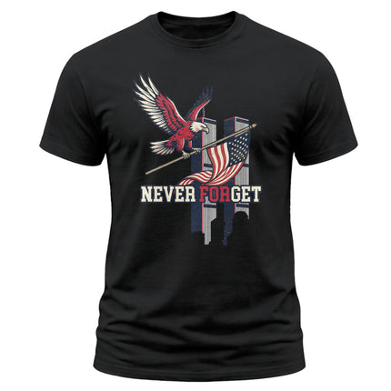 9/11 Never Forget Bald Eagle American Flag Patriot Day Memorial T-Shirt