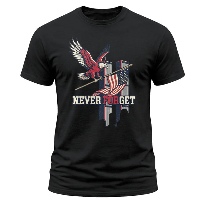 9/11 Never Forget Bald Eagle American Flag Patriot Day Memorial T-Shirt
